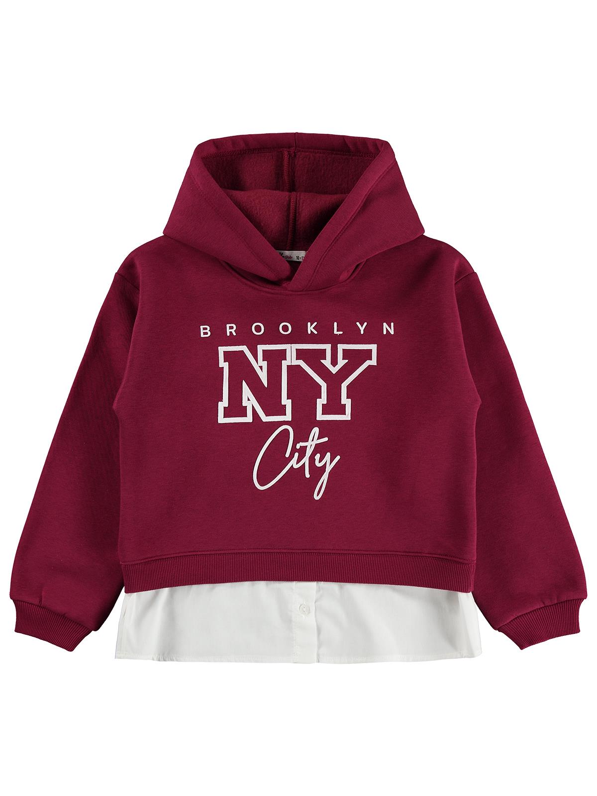 Civil Girls Brooklyn Baskılı 10-13 Yaş Sweatshirt - Bordo