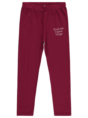 Civil Girls Trust Me Baskılı 10-13 Yaş Tayt - Bordo
