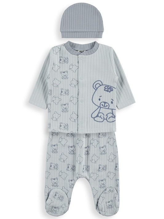 Civil Baby Ayı Baskılı  Zıbın Setleri - Mavi