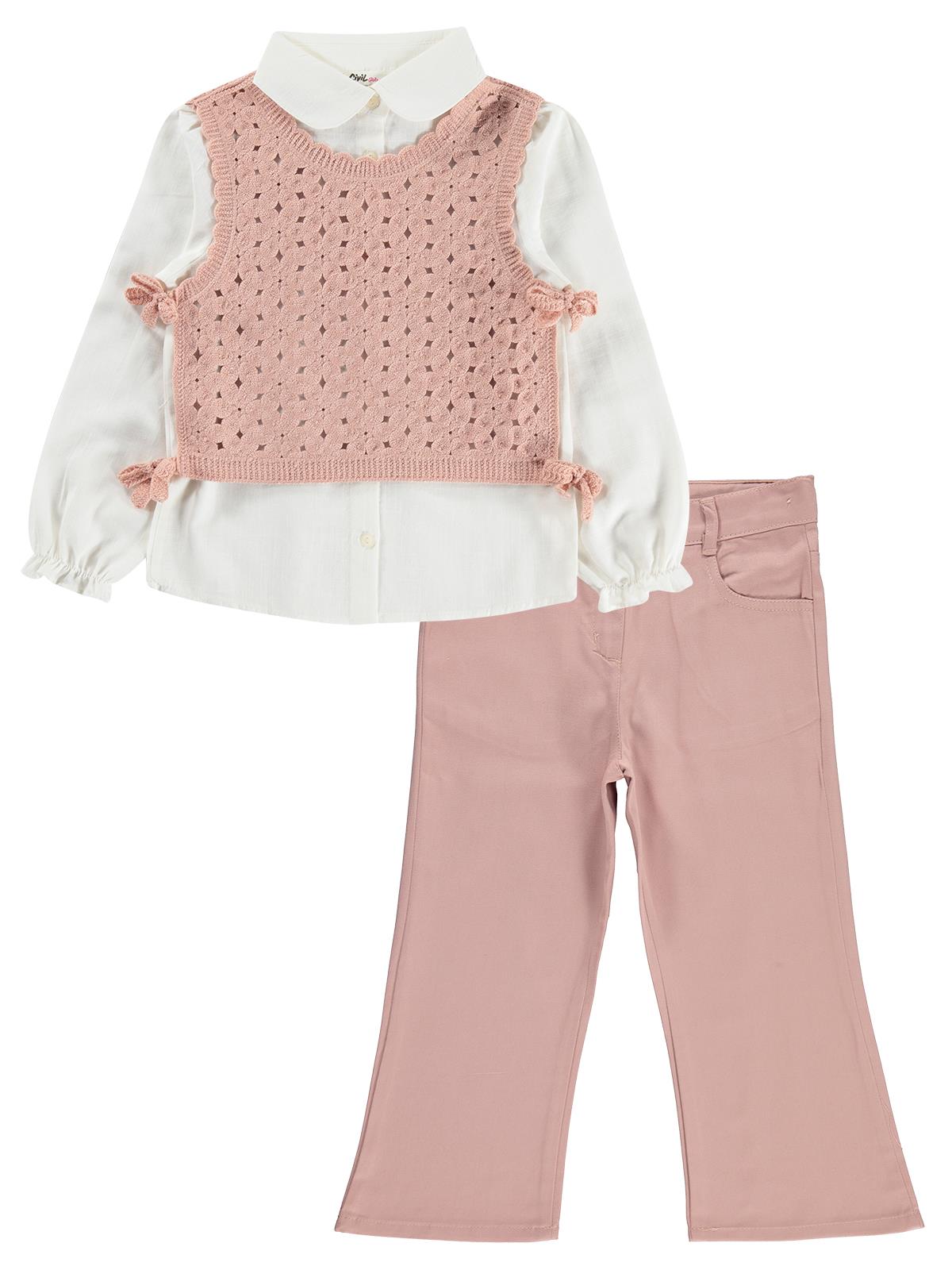 Civil Girls Çiçek Desenli 2-5 Yaş Takım - Pembe