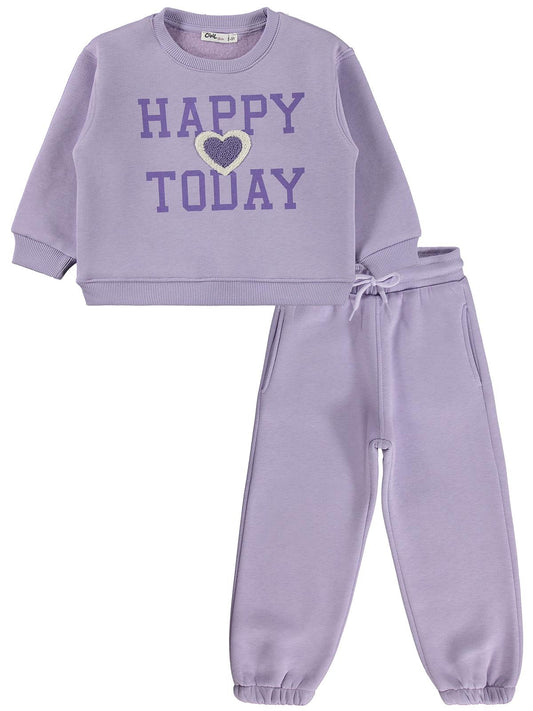 Civil Girls Happy Baskılı 2-5 Yaş Eşofman Takımı - Lila