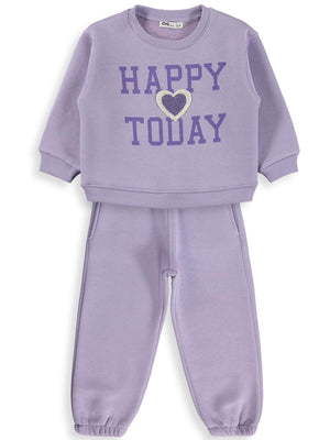 Civil Girls Happy Baskılı 2-5 Yaş Eşofman Takımı - Lila