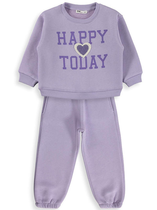 Civil Girls Happy Baskılı 2-5 Yaş Eşofman Takımı - Lila