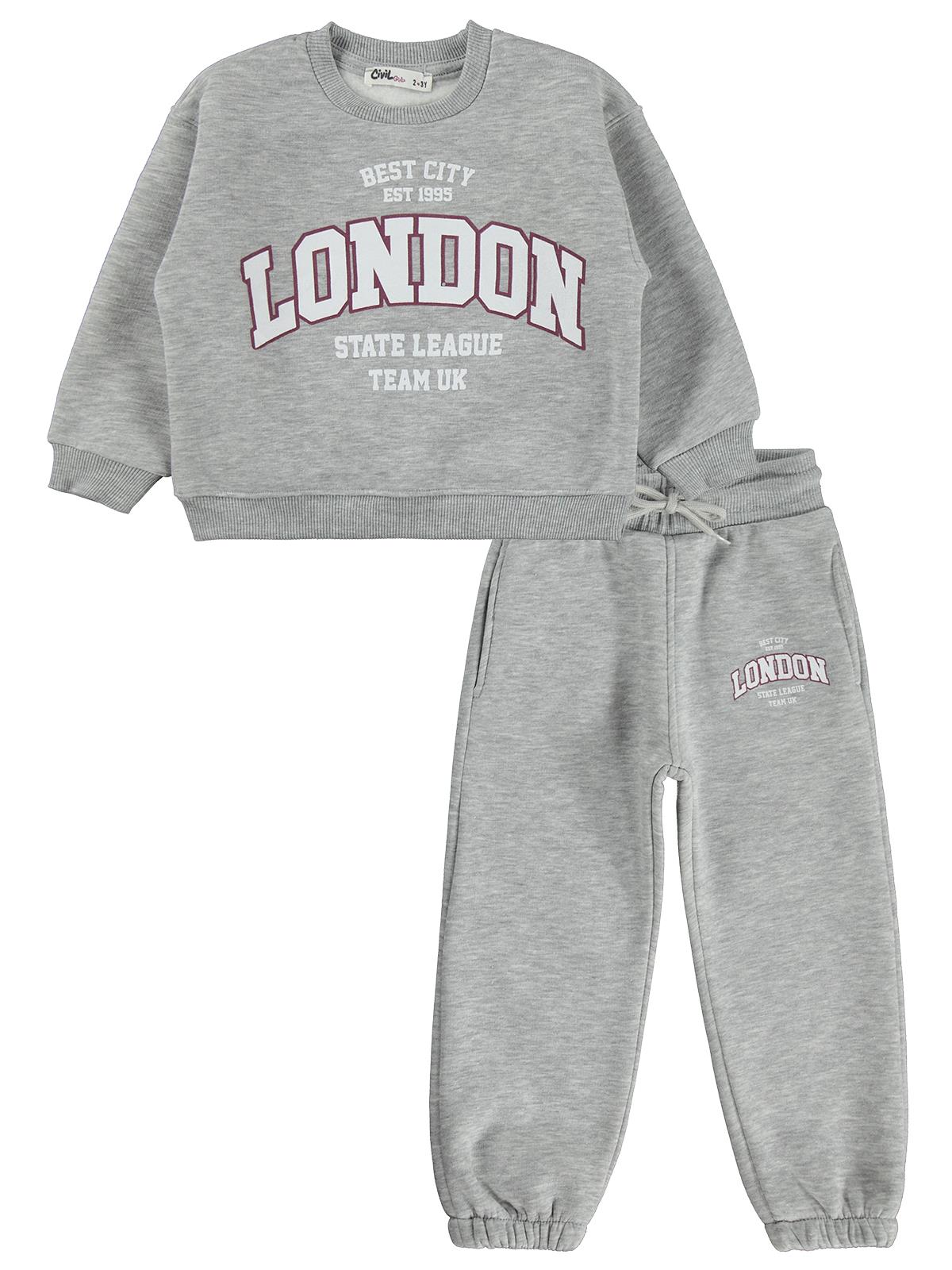 Civil Girls London Baskılı 2-5 Yaş Eşofman Takımı - Gri
