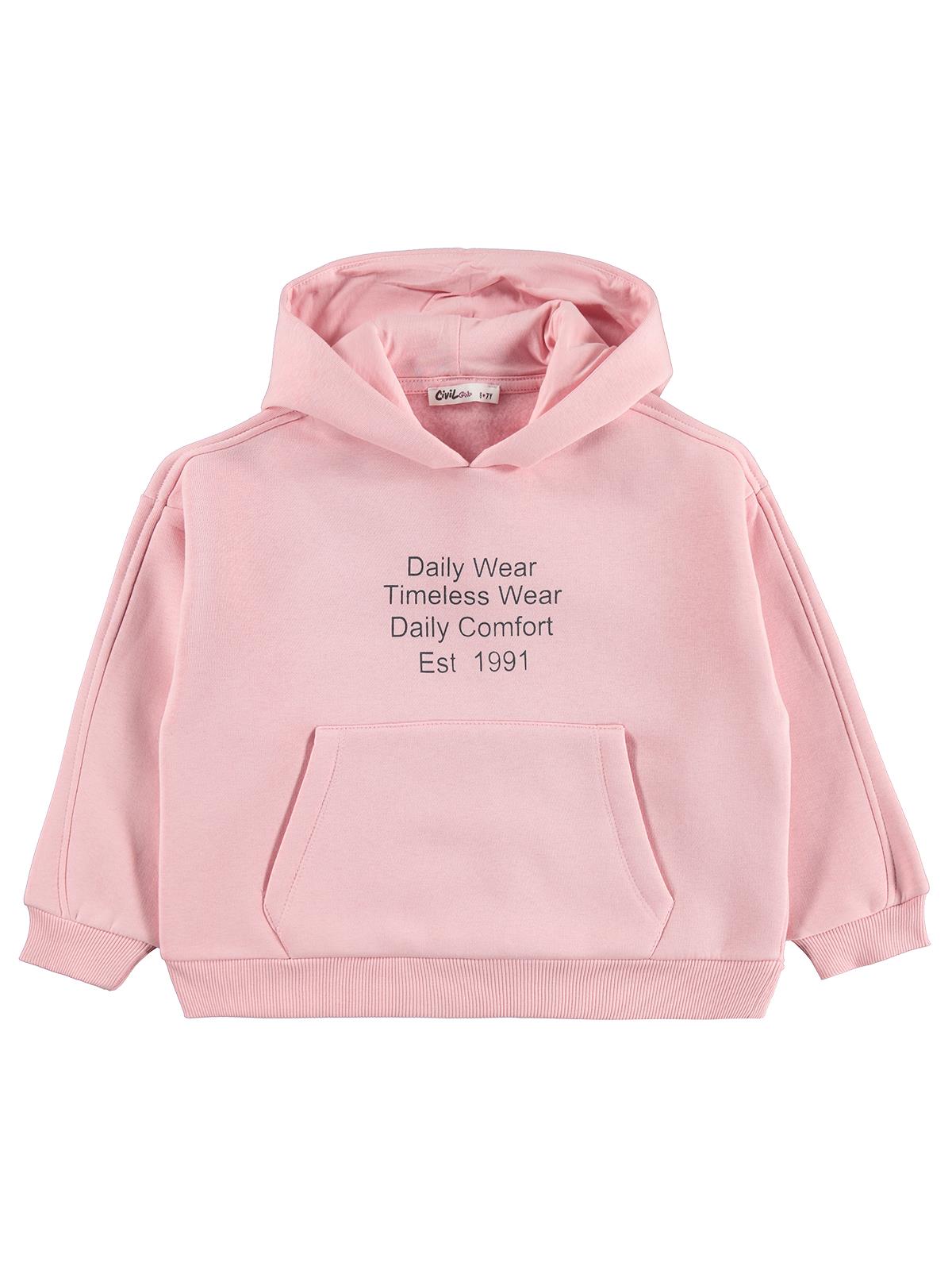 Civil Girls Daily Wear Baskılı 6-9 Yaş Sweatshirt - Pudra