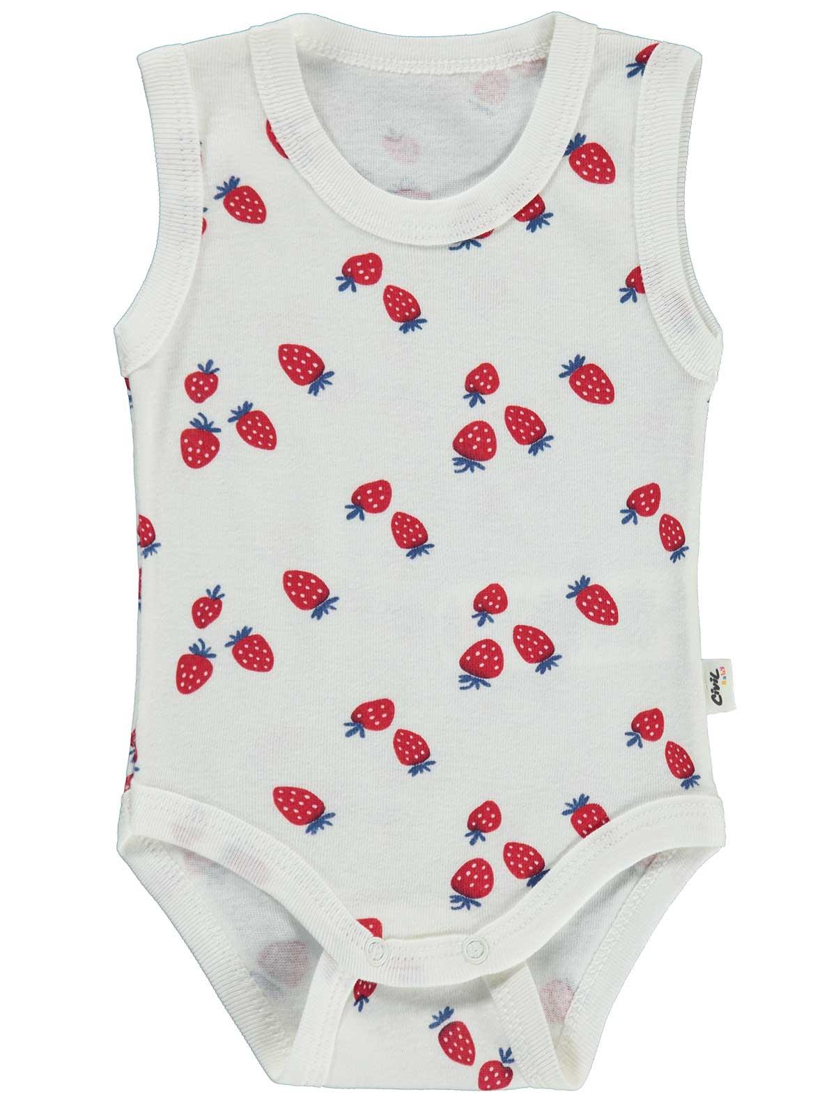 Civil Baby Çilekler Empirme 1-36 Ay Çıtçıtlı Badi - Ekru