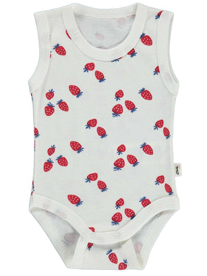 Civil Baby Çilekler Empirme 1-36 Ay Çıtçıtlı Badi - Ekru