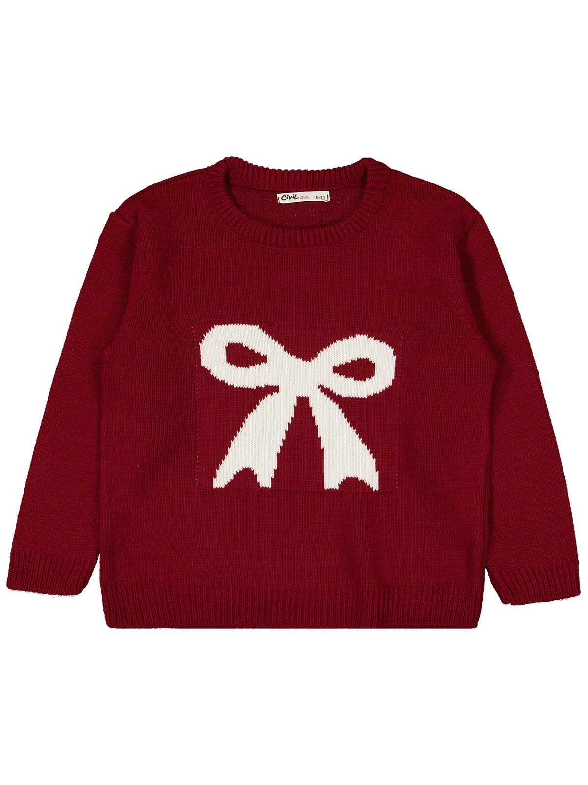 Civil Girls Fiyonk Desenli 6-9 Yaş Kazak  - Bordo
