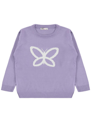Civil Girls Kelebek Desenli 6-9 Yaş Kazak  - Lila