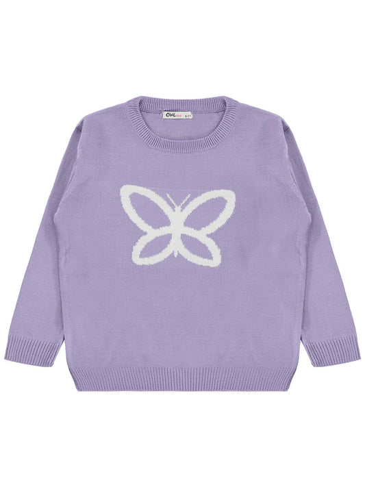 Civil Girls Kelebek Desenli 6-9 Yaş Kazak  - Lila