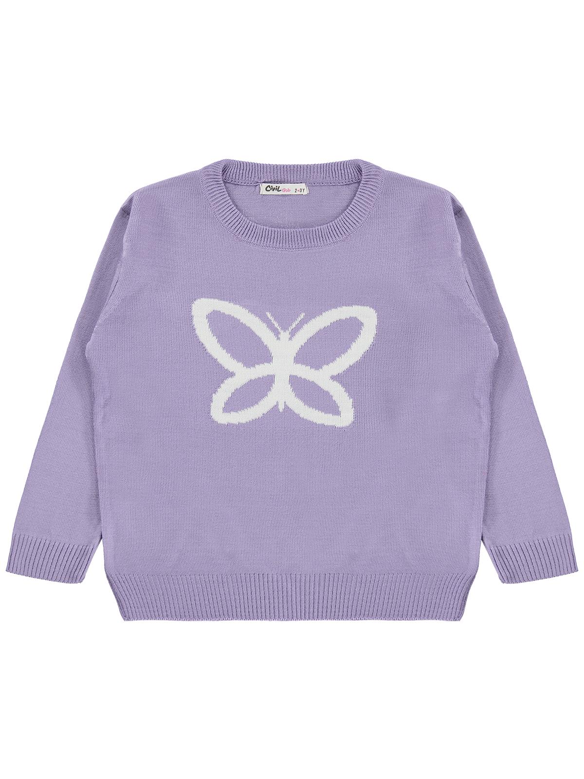 Civil Girls Kelebek Desenli 2-5 Yaş Kazak  - Lila