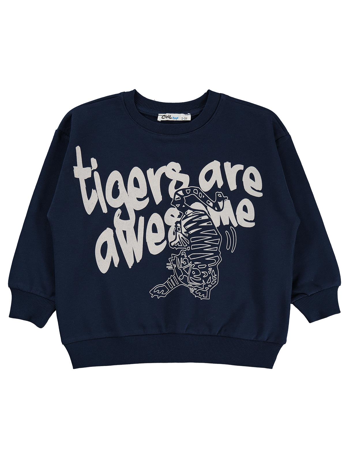 Civil Erkek Çocuk Tigers Baskılı Sweatshirt | 2 İp Uzun Kol | Okul Kreş ve Günlük Kullanım - Lacivert