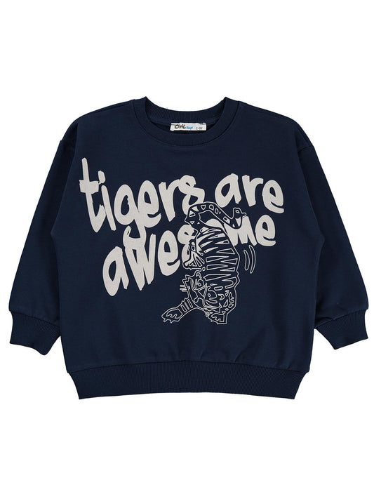 Civil Erkek Çocuk Tigers Baskılı Sweatshirt | 2 İp Uzun Kol | Okul Kreş ve Günlük Kullanım - Lacivert