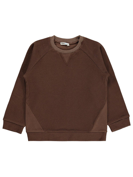 Civil Erkek Çocuk Parçalı Sweatshirt | Selanik Uzun Kol Bisiklet Yaka | Okul Kreş ve Günlük Kullanım - Kahverengi