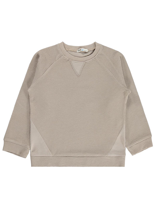 Civil Erkek Çocuk Parçalı Sweatshirt | Selanik Uzun Kol Bisiklet Yaka | Okul Kreş ve Günlük Kullanım - Bej