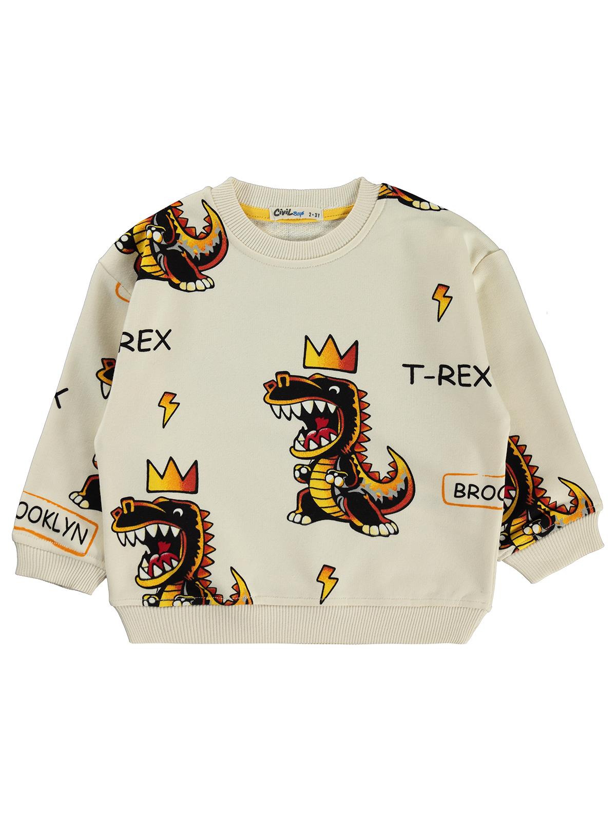 Civil Boys Trex Baskılı 2-5 Yaş Sweatshirt - Fil Dişi