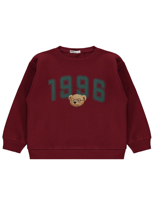 Civil Boys 1996 Ayı Nakışlı 6-9 Yaş Sweatshirt - Bordo