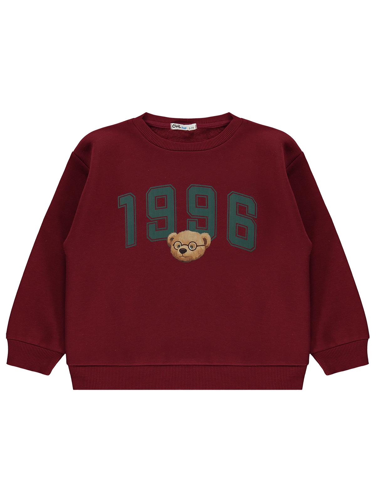 Civil Boys 1996 Ayı Nakışlı 10-13 Yaş Sweatshirt - Bordo