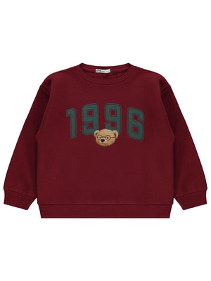 Civil Boys 1996 Ayı Nakışlı 10-13 Yaş Sweatshirt - Bordo