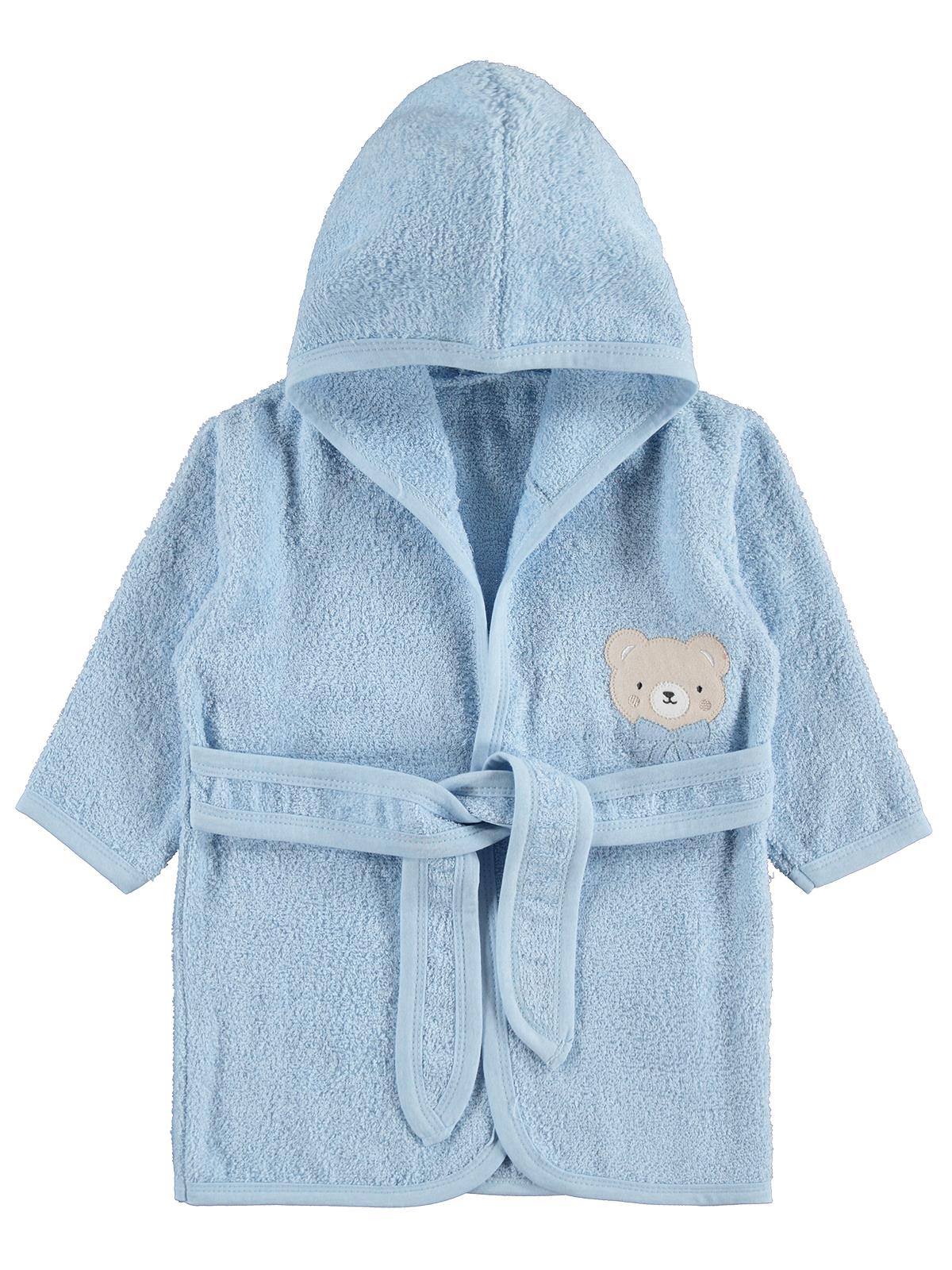 Civil Baby Fiyonklu Ayıcık Nakışlı Bornoz - Mavi