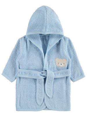 Civil Baby Fiyonklu Ayıcık Nakışlı Bornoz - Mavi