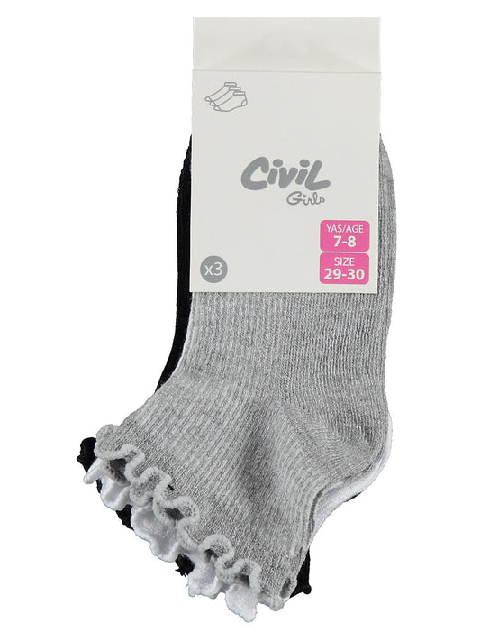 Civil Girls Bambu Basic Overlok 3'lü 3-11 Yaş Kız Çocuk Patik Çorap