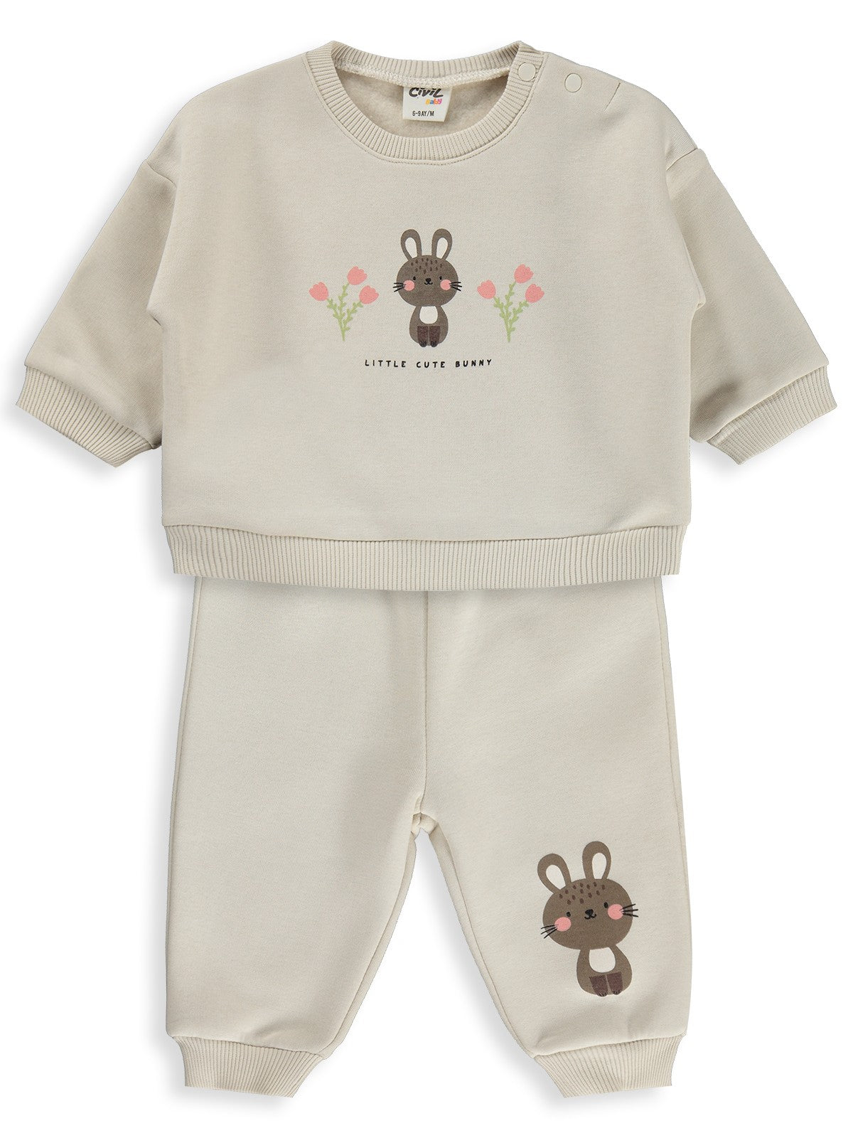 Civil Baby Tavşan Çiçek Baskılı 6-18 Ay Takım - Ekru