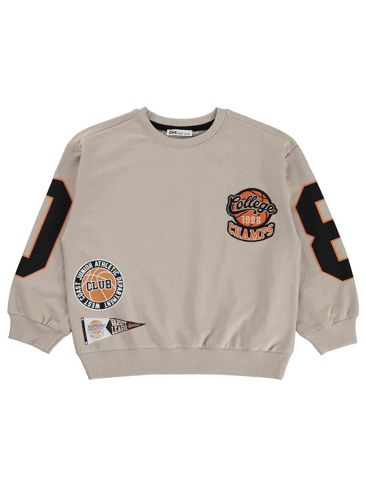Civil Boys College Nakışlı 10-13 Yaş Sweatshirt - Bej