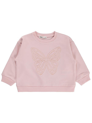 Civil Girls Kelebek Nakışlı 2-5 Yaş Sweatshirt - Pembe