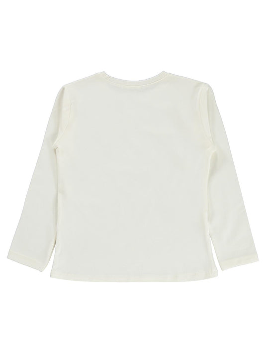 Civil Kız Çocuk Fiyonk Baskılı Sweatshirt | Likralı Süprem Şardonlu | Okul Kreş ve Günlük Kullanım - Ekru