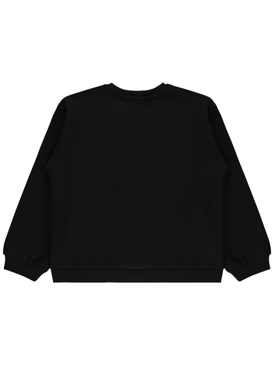 Civil Kız Çocuk Believe Nakışlı Sweatshirt | 3 İp Uzun Kol | Okul Kreş ve Günlük Kullanım - Siyah