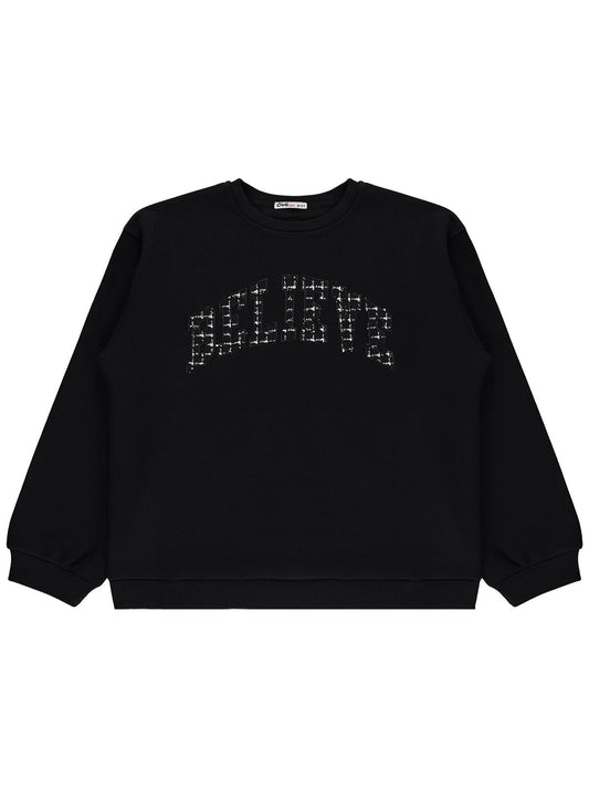 Civil Kız Çocuk Believe Nakışlı Sweatshirt | 3 İp Uzun Kol | Okul Kreş ve Günlük Kullanım - Siyah