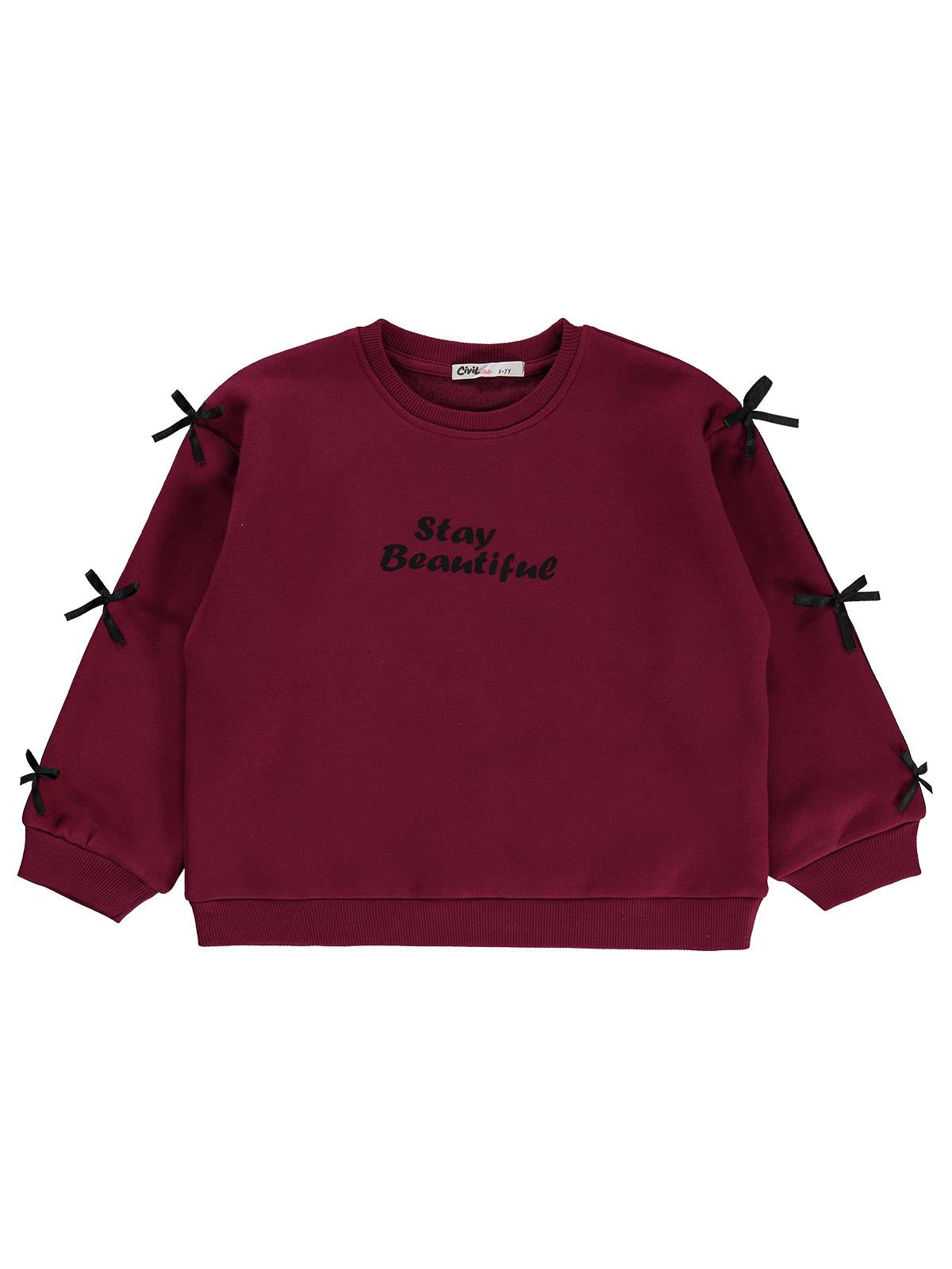 Civil Girls Stay Beautiful Baskılı 6-9 Yaş Sweatshirt - Bordo