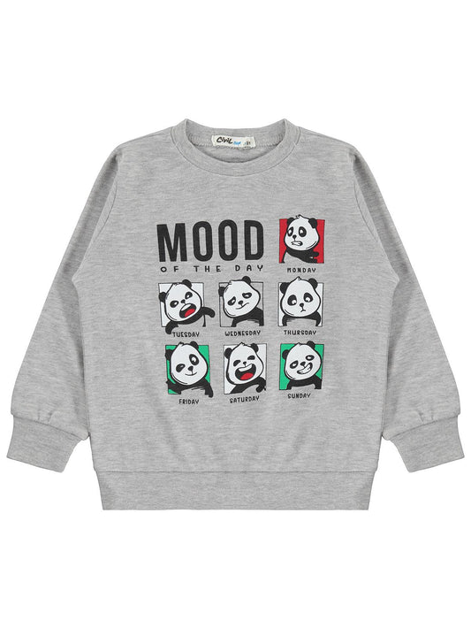 Civil Erkek Çocuk Mood Pandalar Baskılı Sweatshirt Km | İnterlok | Okul Kreş ve Günlük Kullanım - Gri