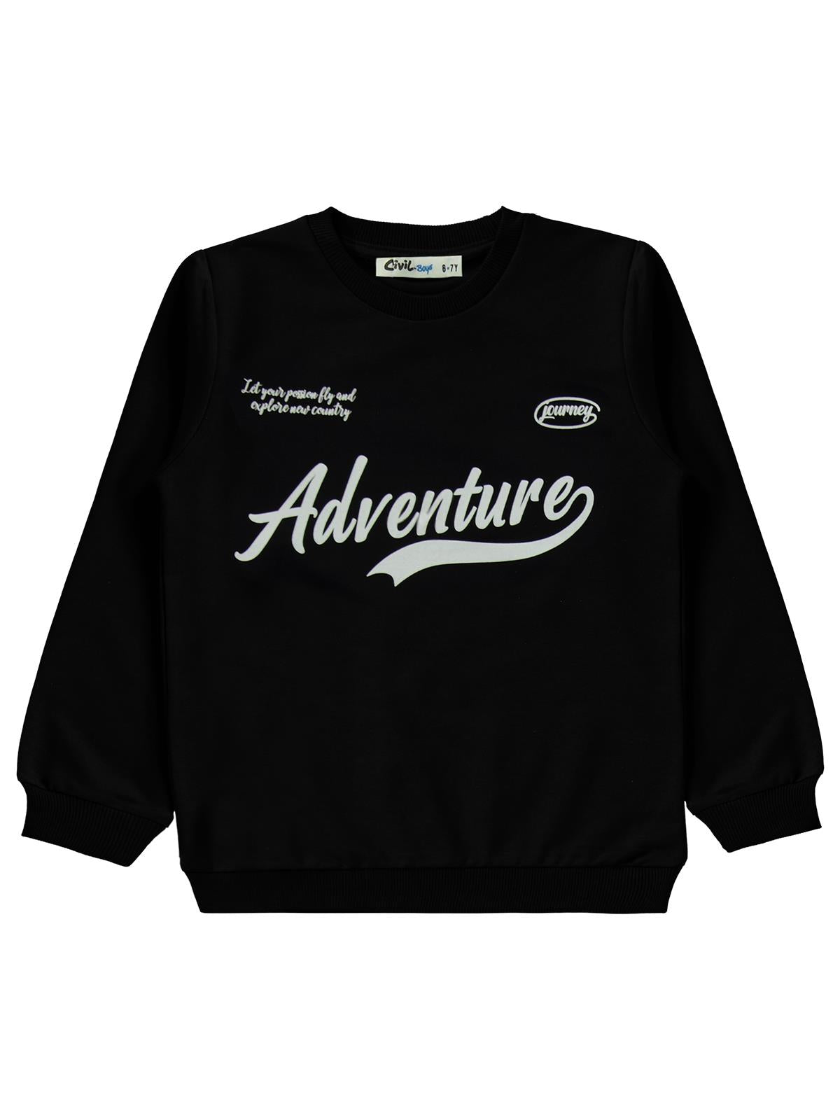 Civil Erkek Çocuk Adventure Baskılı Eşofman Takımı | 2 İp - 2 İp | Okul Kreş ve Günlük Kullanım - Siyah