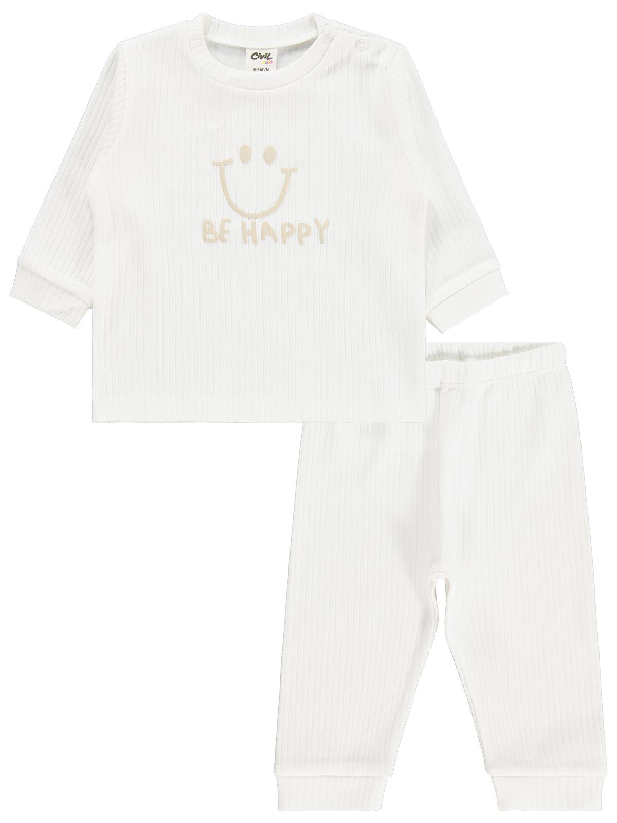 Civil Baby Gülen Yüz Baskılı 6-18 Ay Pijama Takımı - Ekru