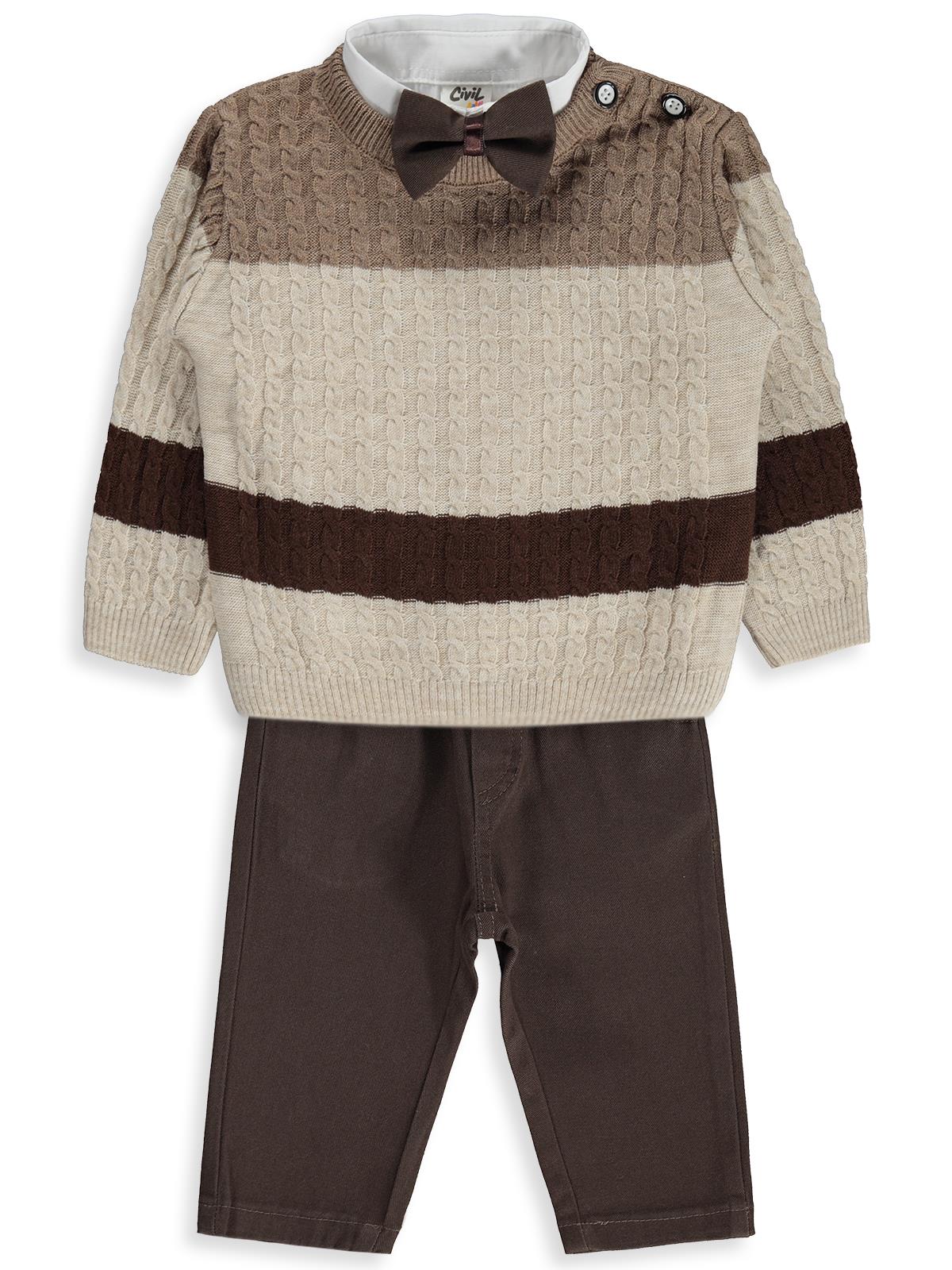 Civil Baby Çizgili 6-18 Ay Takım - Bej