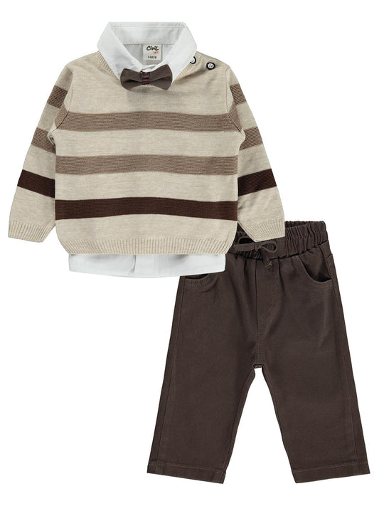 Civil Baby Çizgili 6-18 Ay Takım - Bej