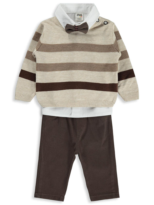 Civil Baby Çizgili 6-18 Ay Takım - Bej
