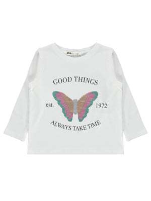 Civil Girls Kelebek Baskılı 2-5 Yaş Sweatshirt - Ekru