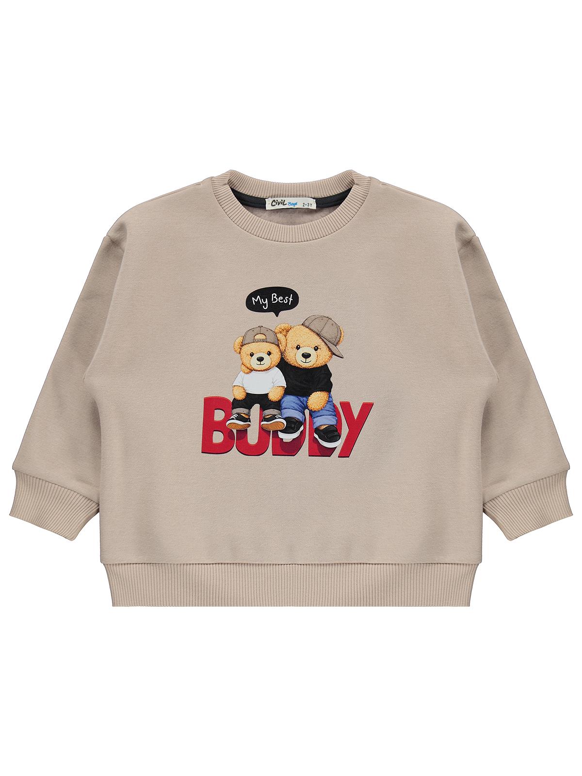 Civil Boys Ayı Baskılı 2'li 2-5 Yaş Sweatshirt - Bordo