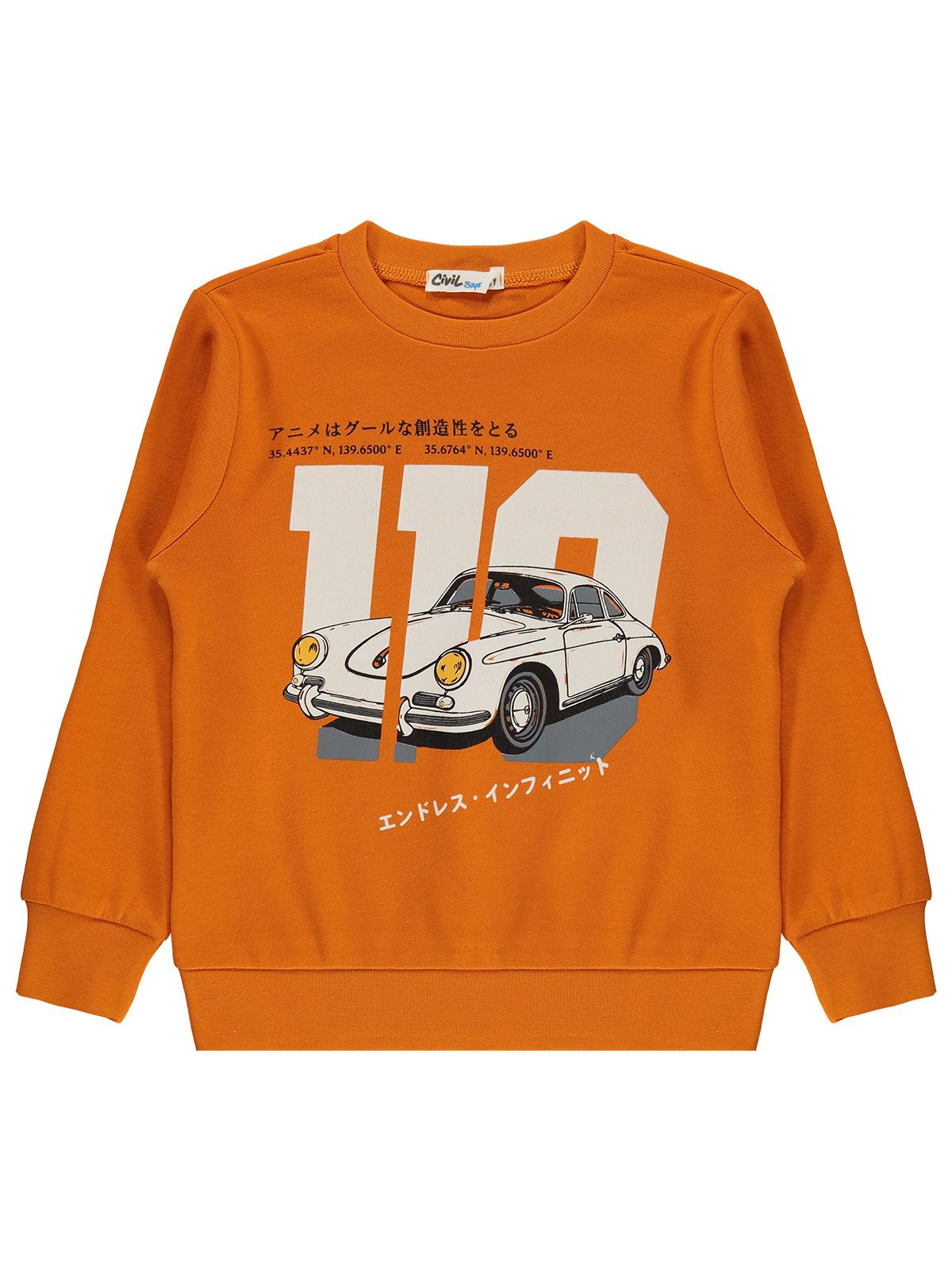 Civil Boys Araba Baskılı 2-5 Yaş Sweatshirt  - Turuncu