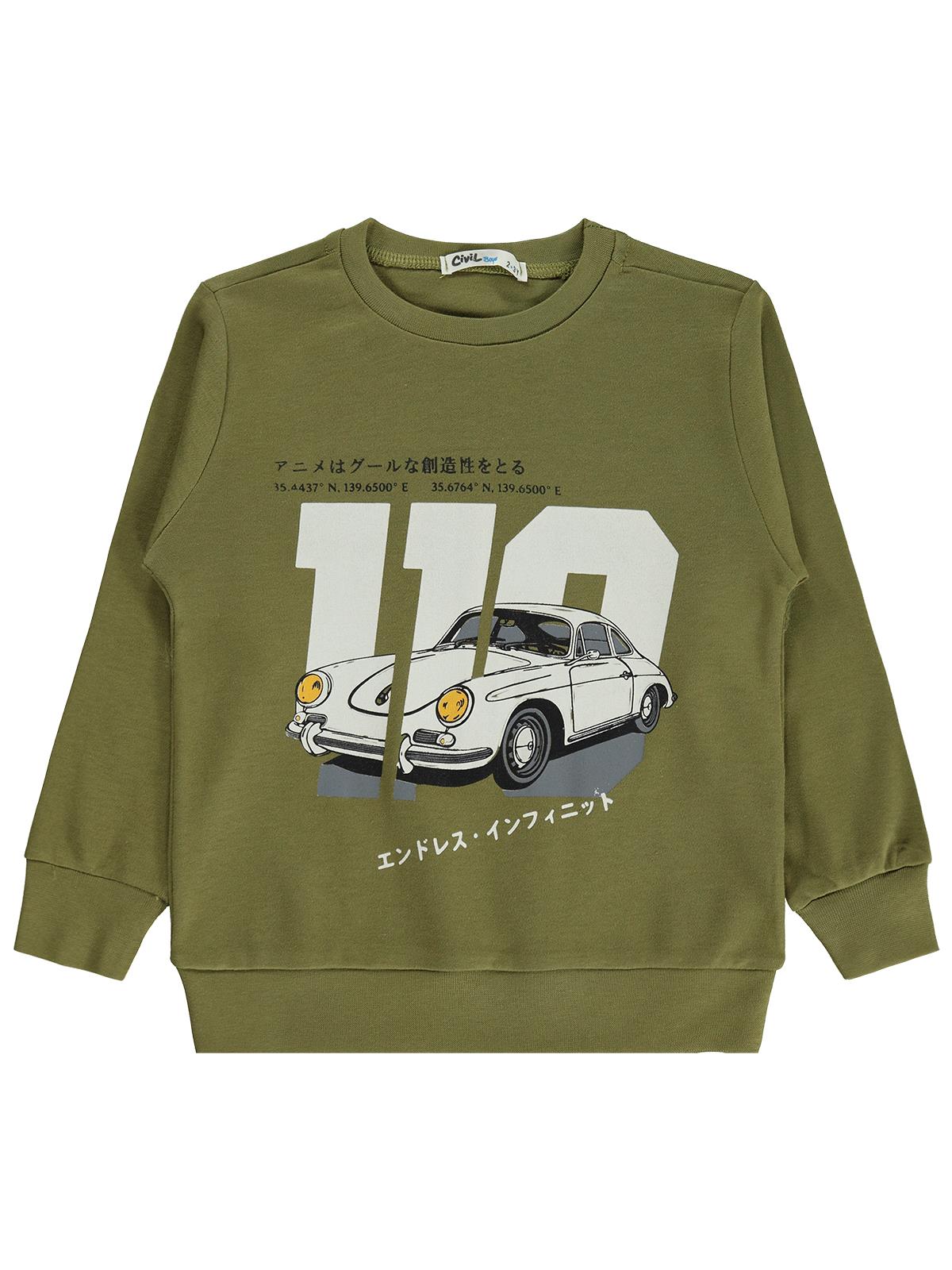 Civil Boys Araba Baskılı 2-5 Yaş Sweatshirt  - Haki