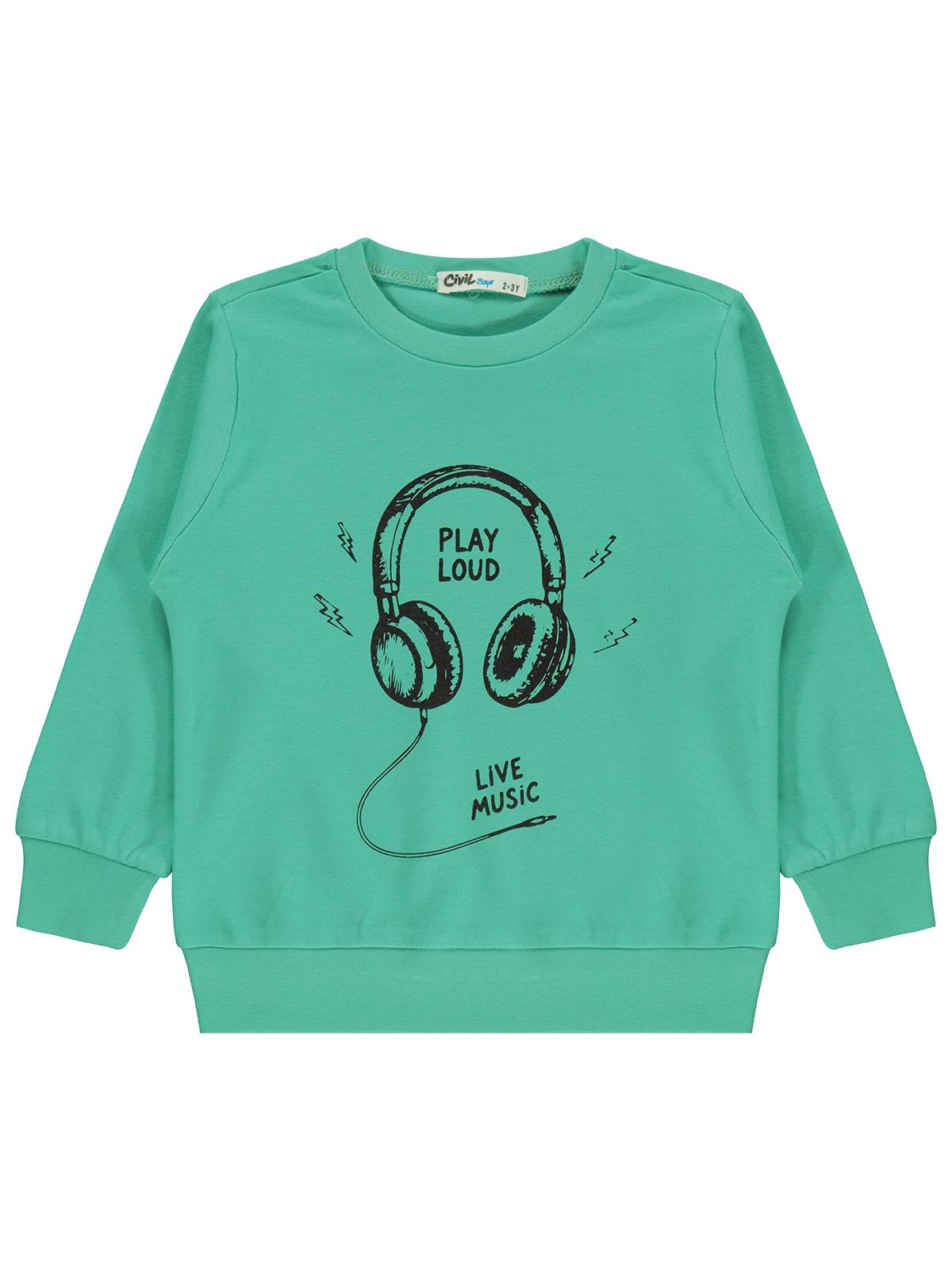 Civil Boys Kulaklık Baskılı 2-5 Yaş Sweatshirt  - Yeşil
