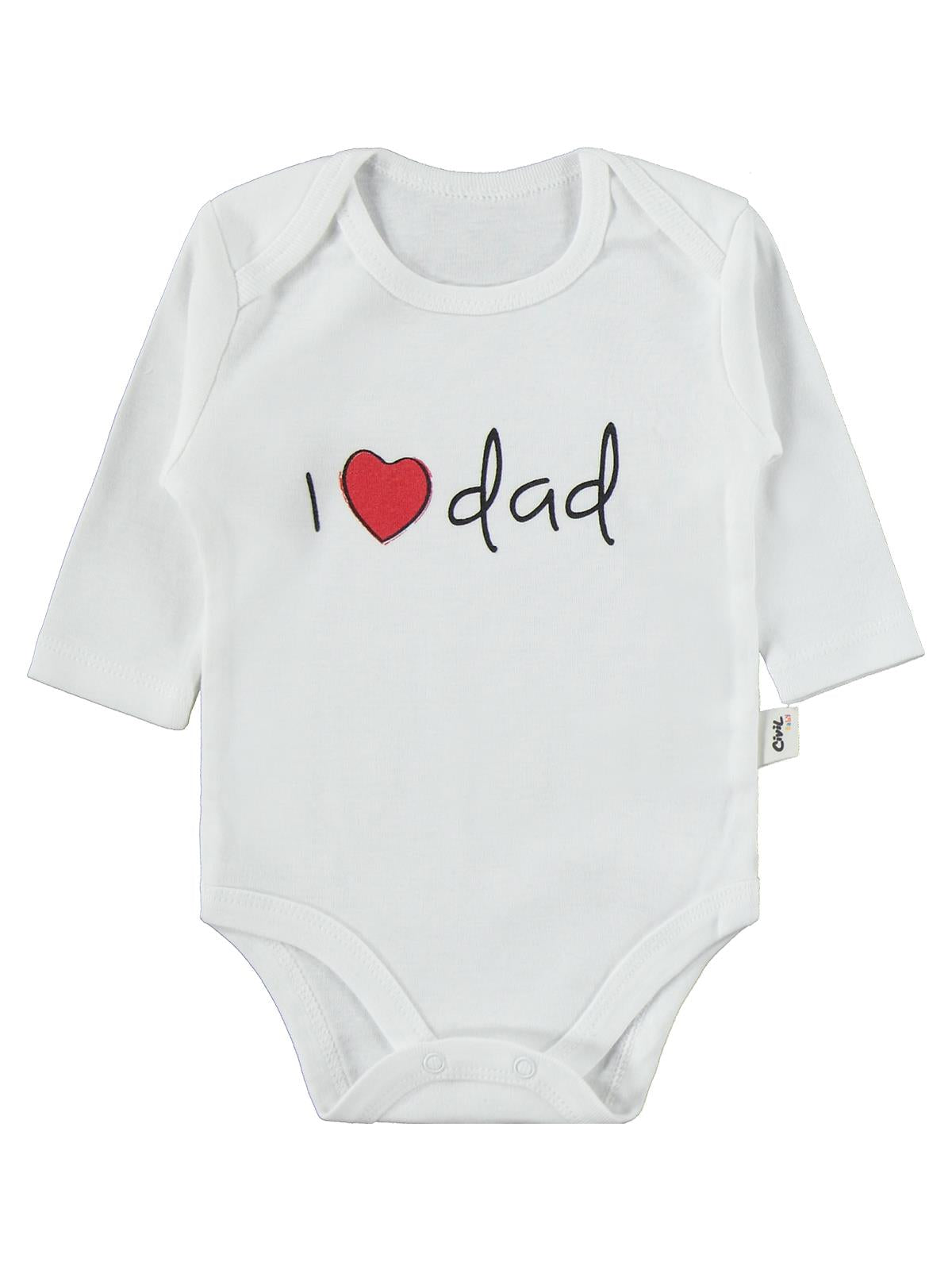 Civil Baby Mom Dad Baskılı 3lü 1-36 Ay Çıtçıtlı Badi - Ekru