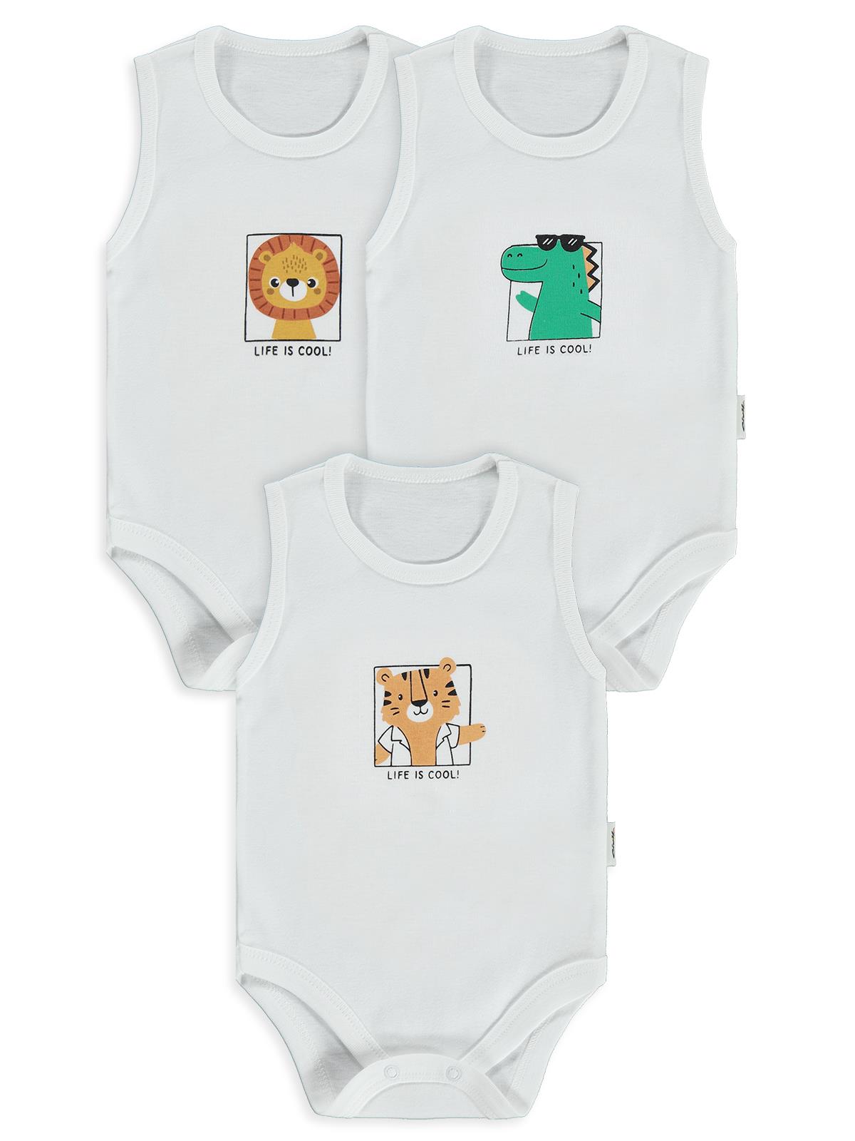 Civil Baby Hayvan Baskılı 3lü 1-36 Ay Çıtçıtlı Badi - Ekru