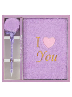 Ceren İthalat Lilamor Peluş Kalemli Defter Set Love  - Lila
