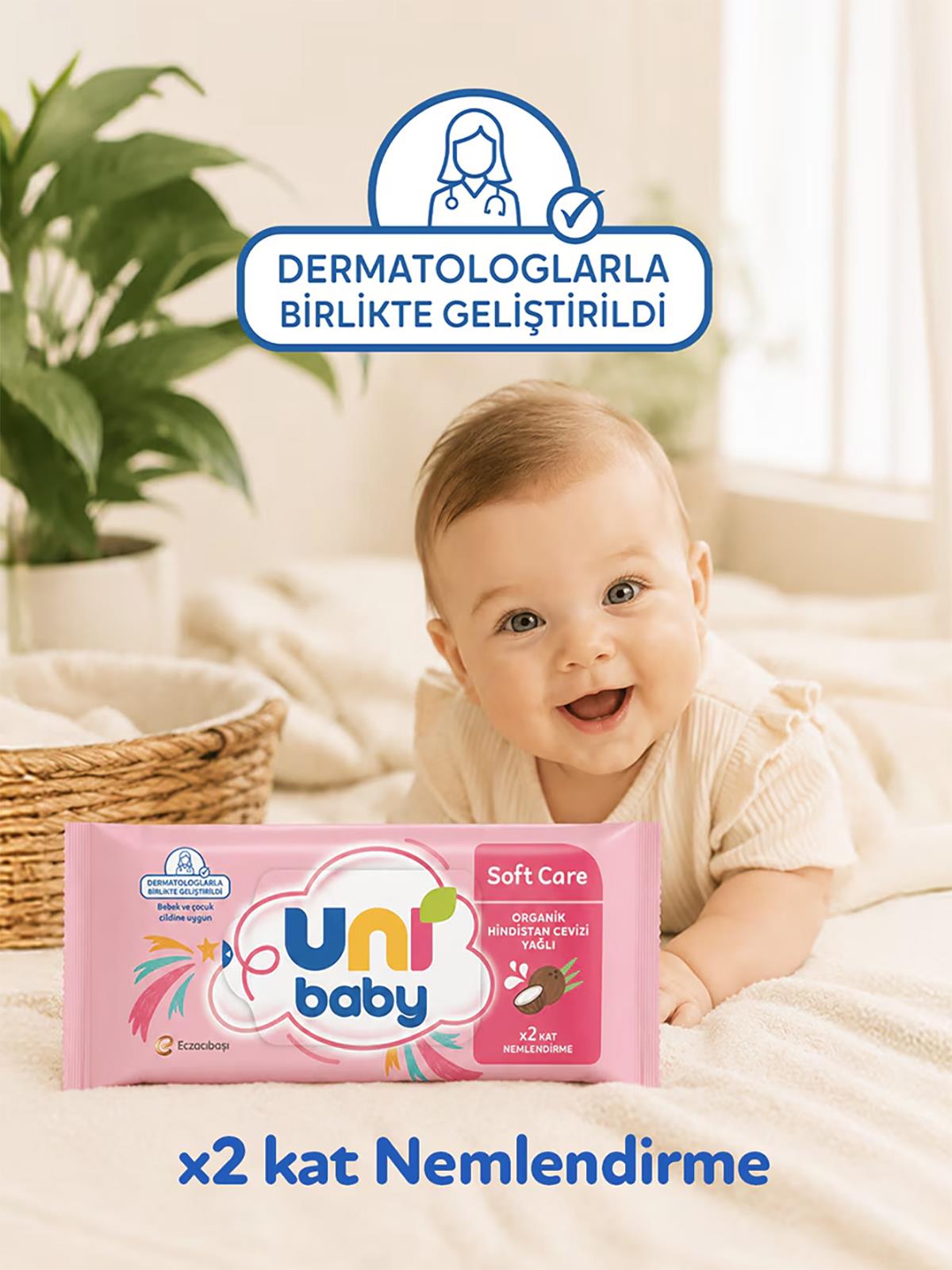 Uni Baby Soft Care Hindistan Cevizi Yağlı Islak Mendil 3X50