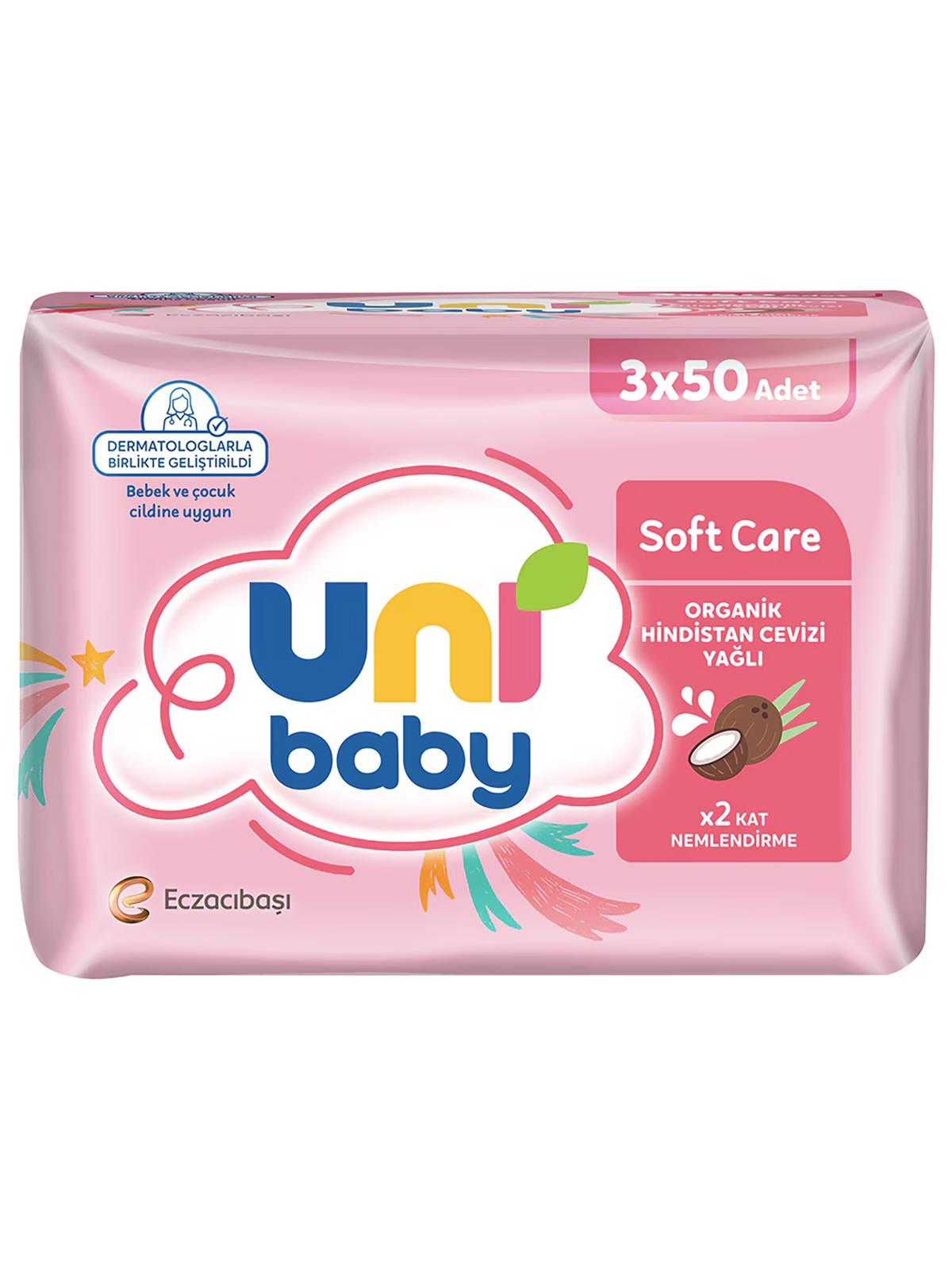 Uni Baby Soft Care Hindistan Cevizi Yağlı Islak Mendil 3X50
