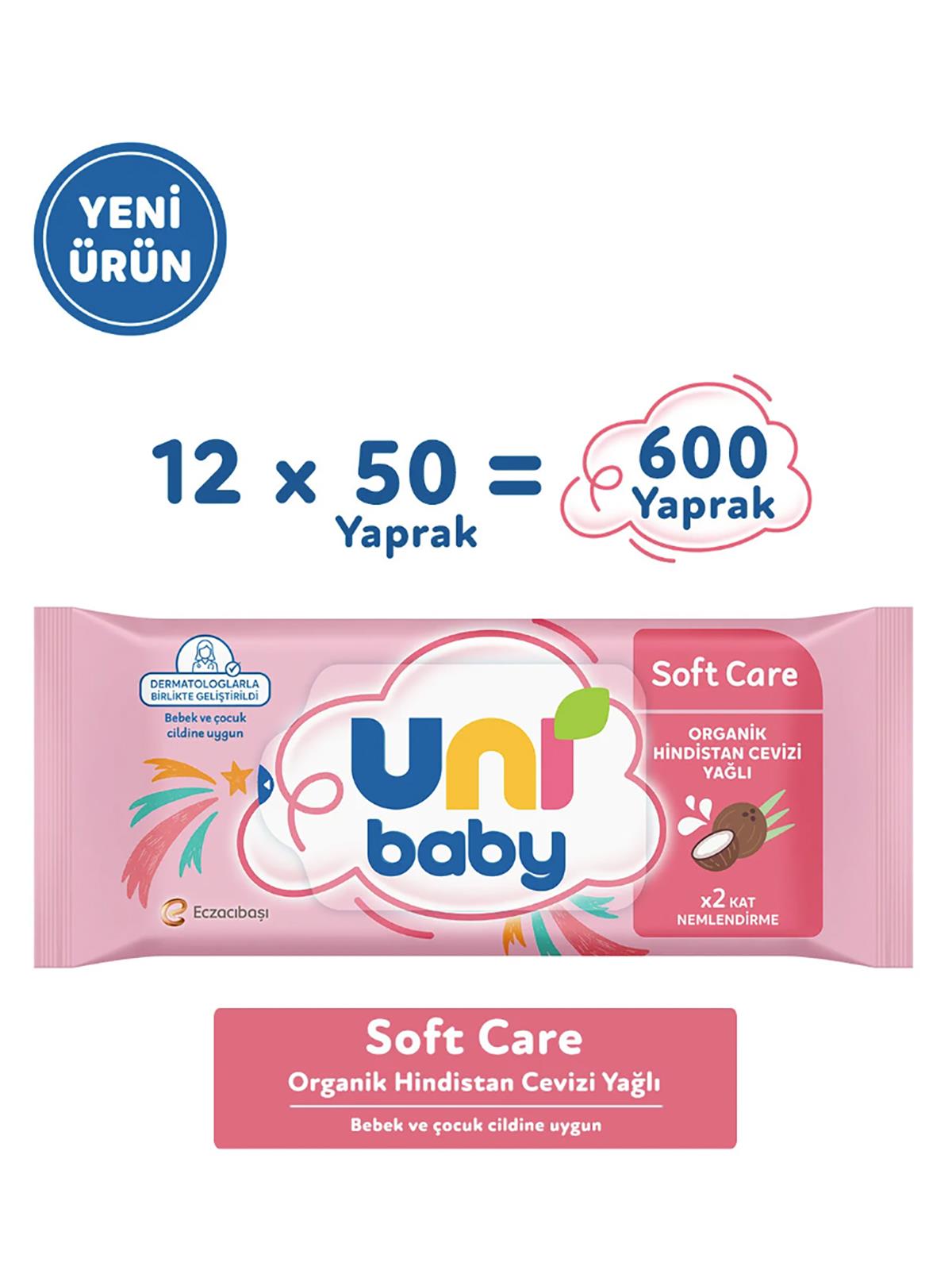 Uni Baby Soft Care Hindistan Cevizi Yağlı Islak Mendil 12X50